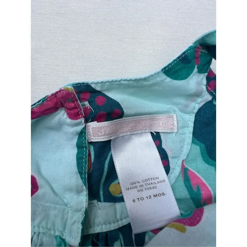 JANIE AND JACK BLUE BATIK BUTTERFLY DRESS SIZE 6/12 MONTHS GIRL'S EUC